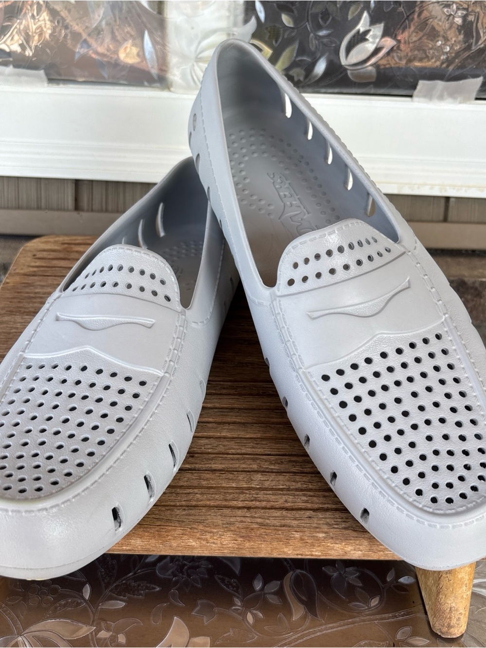 Men's Lightweight Perforated Slip-On Loafers in Light Gray 13
